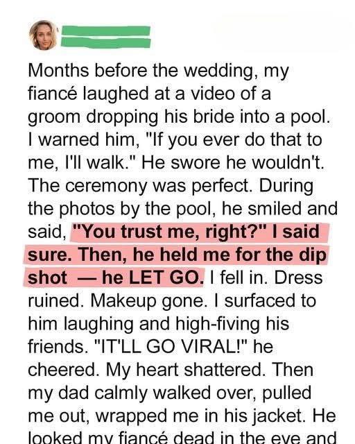 My Groom Playfully Sent Me into the Pool During Our Wedding Photoshoot – My Dad’s Reaction Surprised Everyone