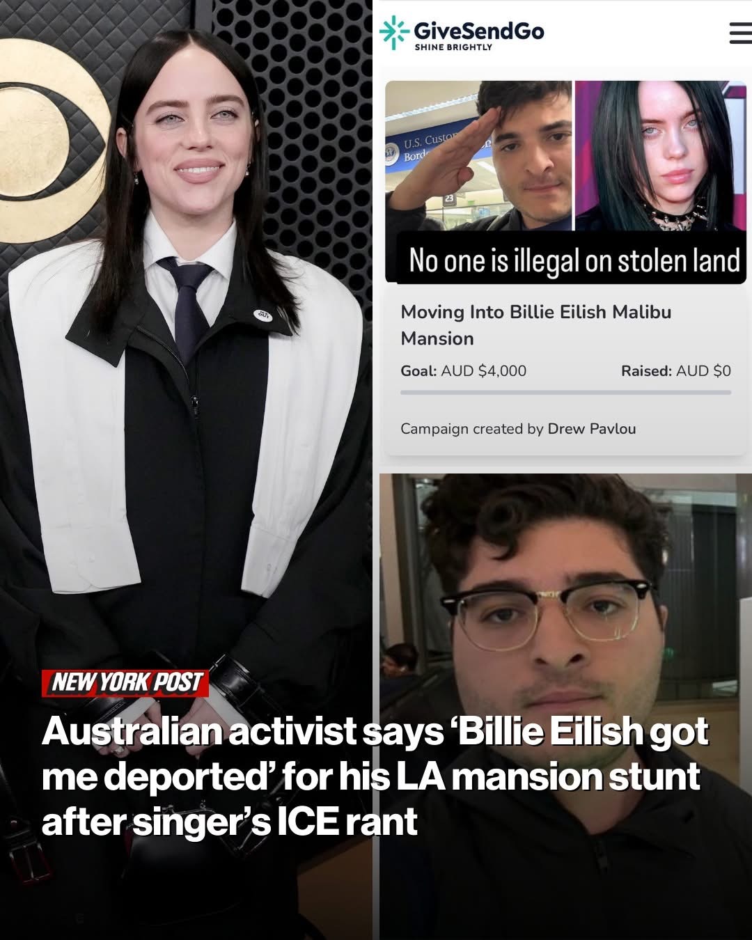Australian activist says ‘Billie Eilish got me deported’ for his LA mansion stunt after singer’s ICE rant