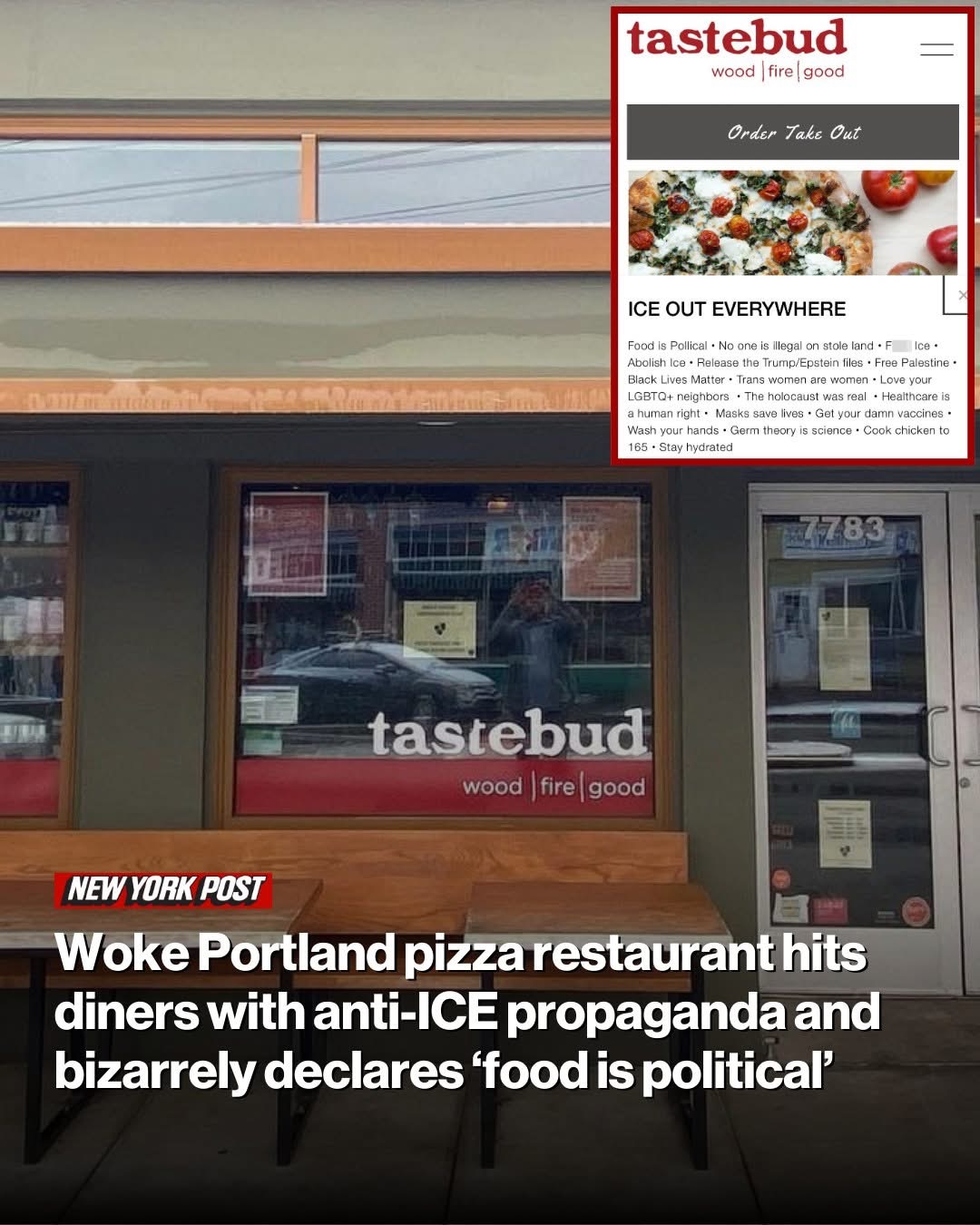 Woke Portland pizza restaurant hits diners with anti-ICE propaganda and bizarrely declares ‘food is political’