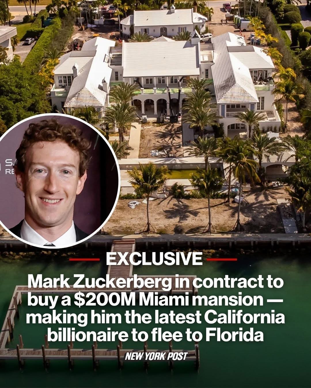 Mark Zuckerberg splashes out $170M on just 1.84 acres in Miami as he becomes the latest billionaire to flee California