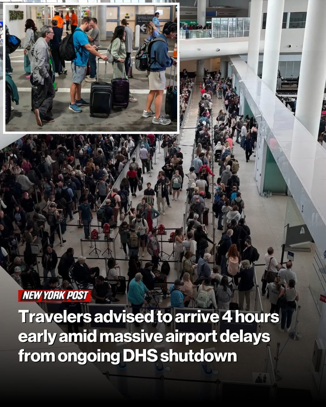 Travelers advised to arrive 4 hours early amid massive airport delays from ongoing DHS shutdown