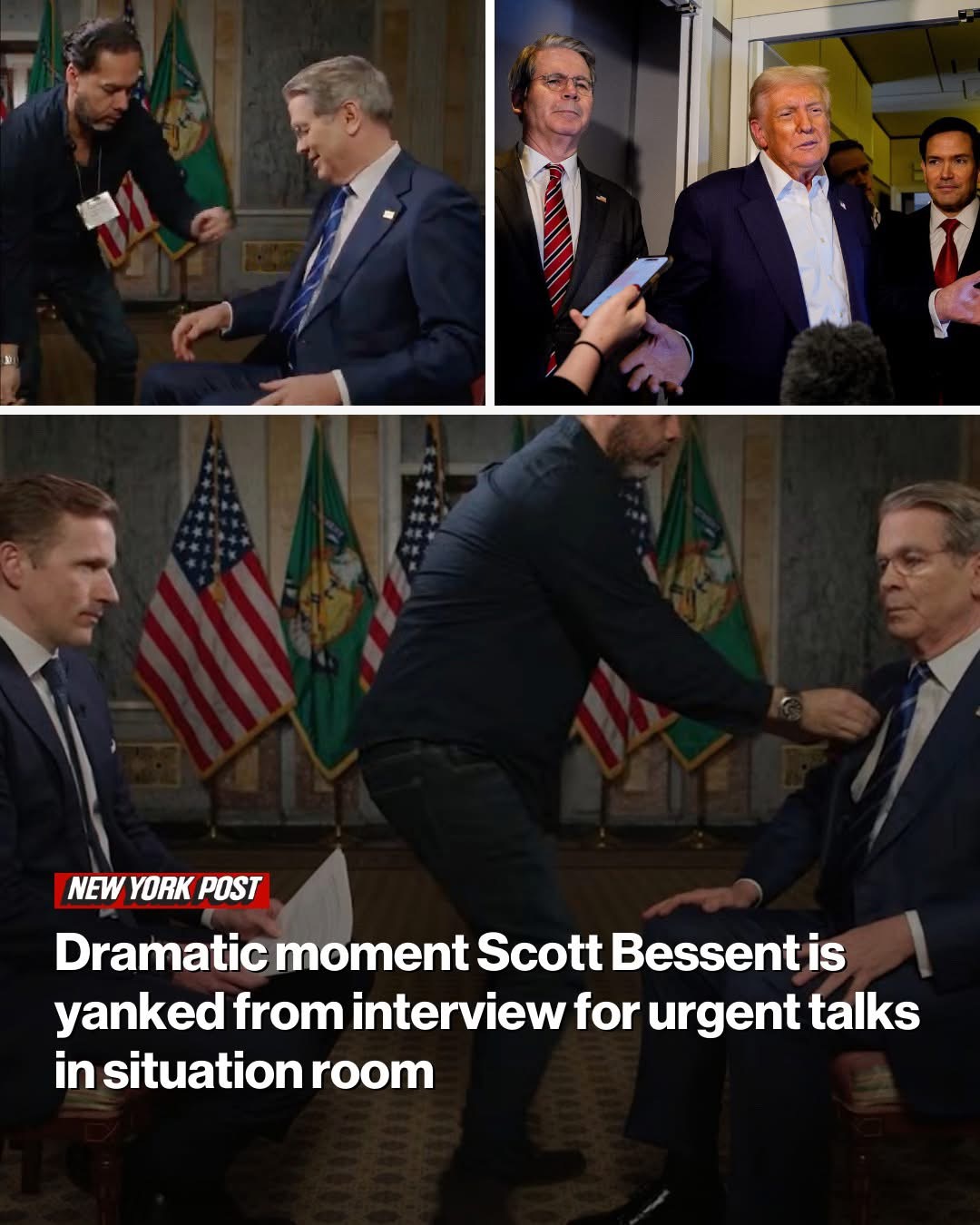 Dramatic moment Scott Bessent is yanked from interview for urgent talks in situation room: ‘The president wants you right away’