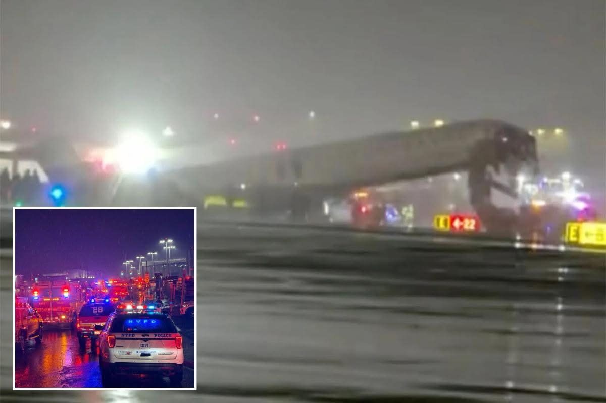 Two pilots dead, 41 people hospitalized after Air Canada plane hits fire truck when landing at LaGuardia, causing airport closure