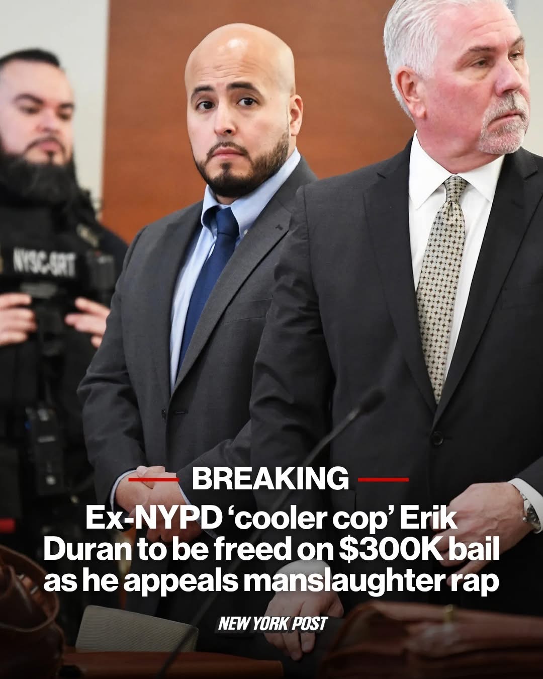 Ex-NYPD ‘cooler cop’ Erik Duran to be freed on $300K bail as he appeals manslaughter rap