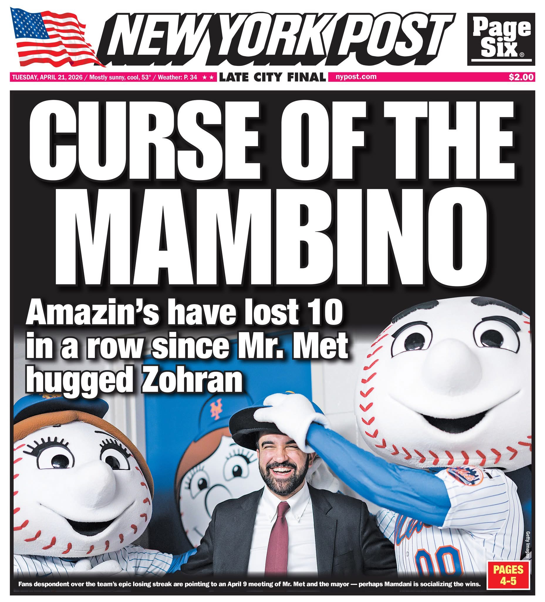 Mamdani curse? Mets drop 10 straight games after NYC mayor hugs Mr., Mrs. Met