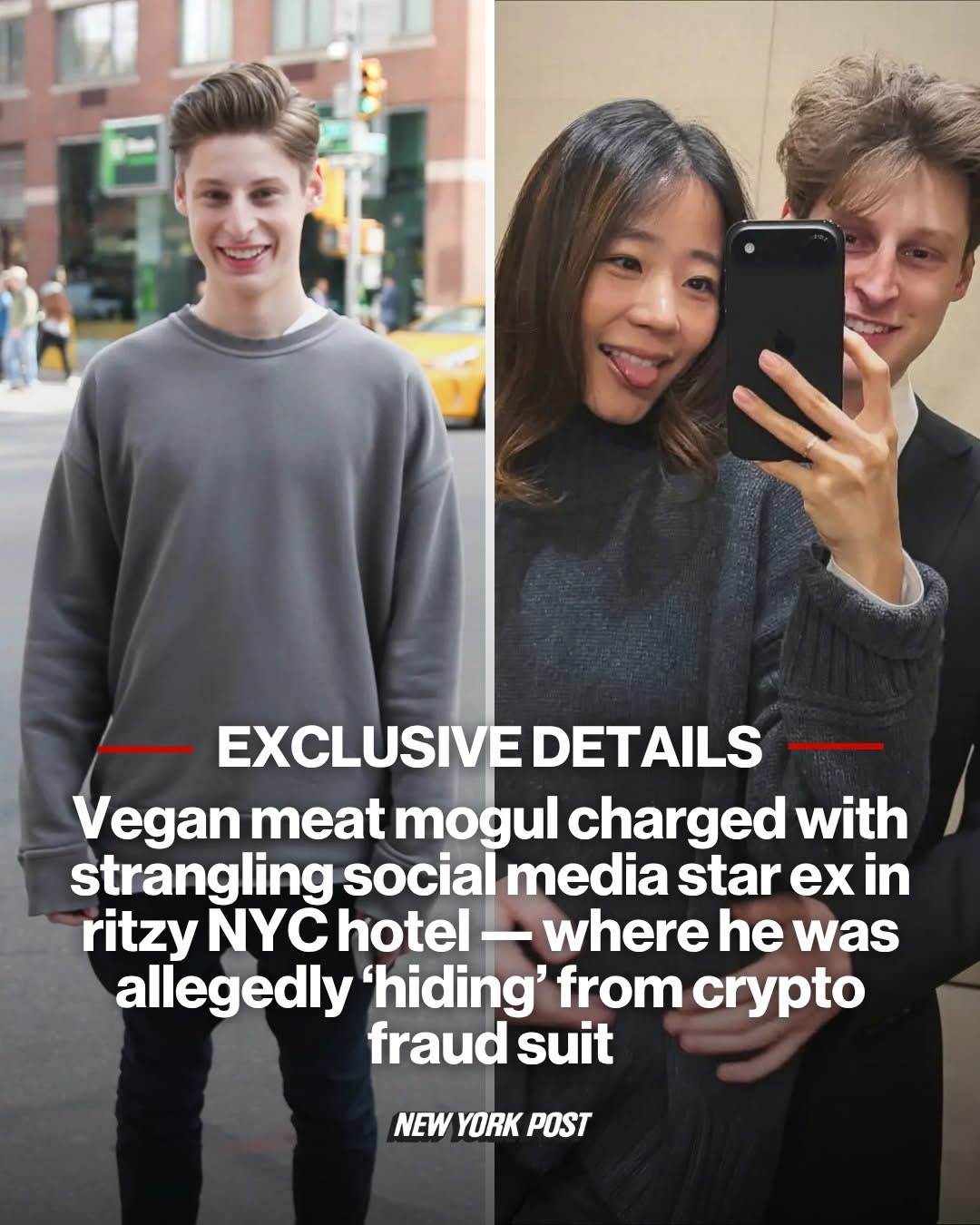 Vegan meat mogul charged with strangling social media star ex in ritzy NYC hotel — where he was allegedly ‘hiding’ from crypto fraud suit