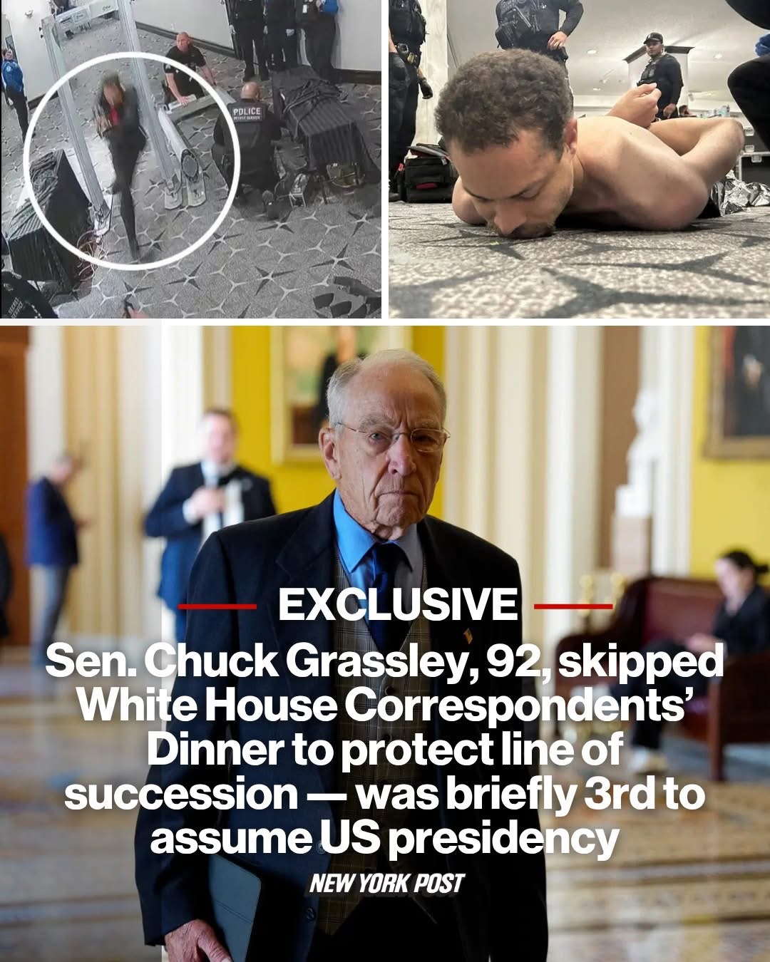 Sen. Chuck Grassley, 92, skipped White House Correspondents’ Dinner to protect line of succession — was briefly 3rd to assume US presidency
